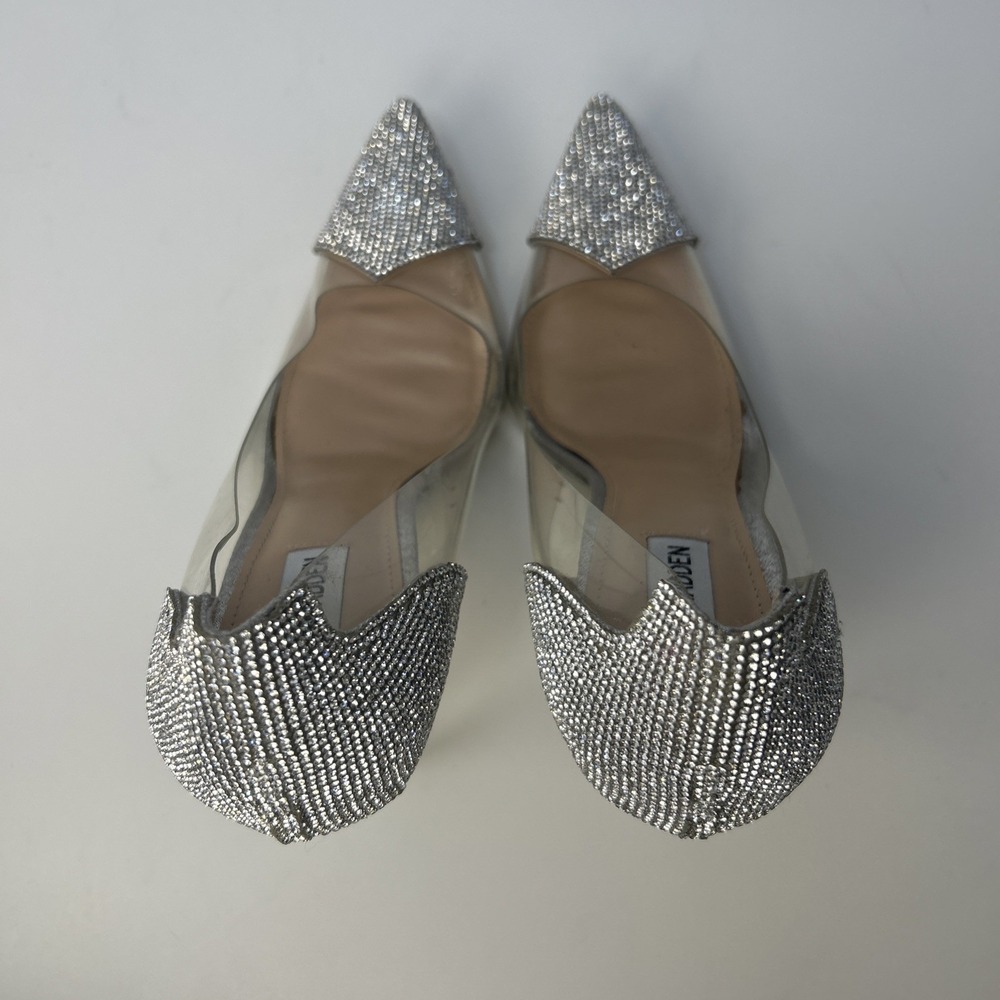 Steve Madden Malibu-R Rhinestone Clear Pumps Silver Stiletto Heels Size 10 M - Picture 5 of 10